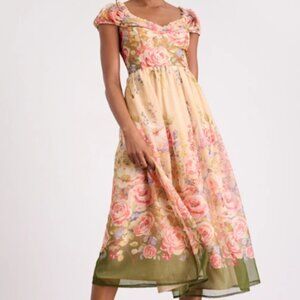 Celosia Peach Multi Floral Cap Sleeve Midi Dress Lulus - SMALL only